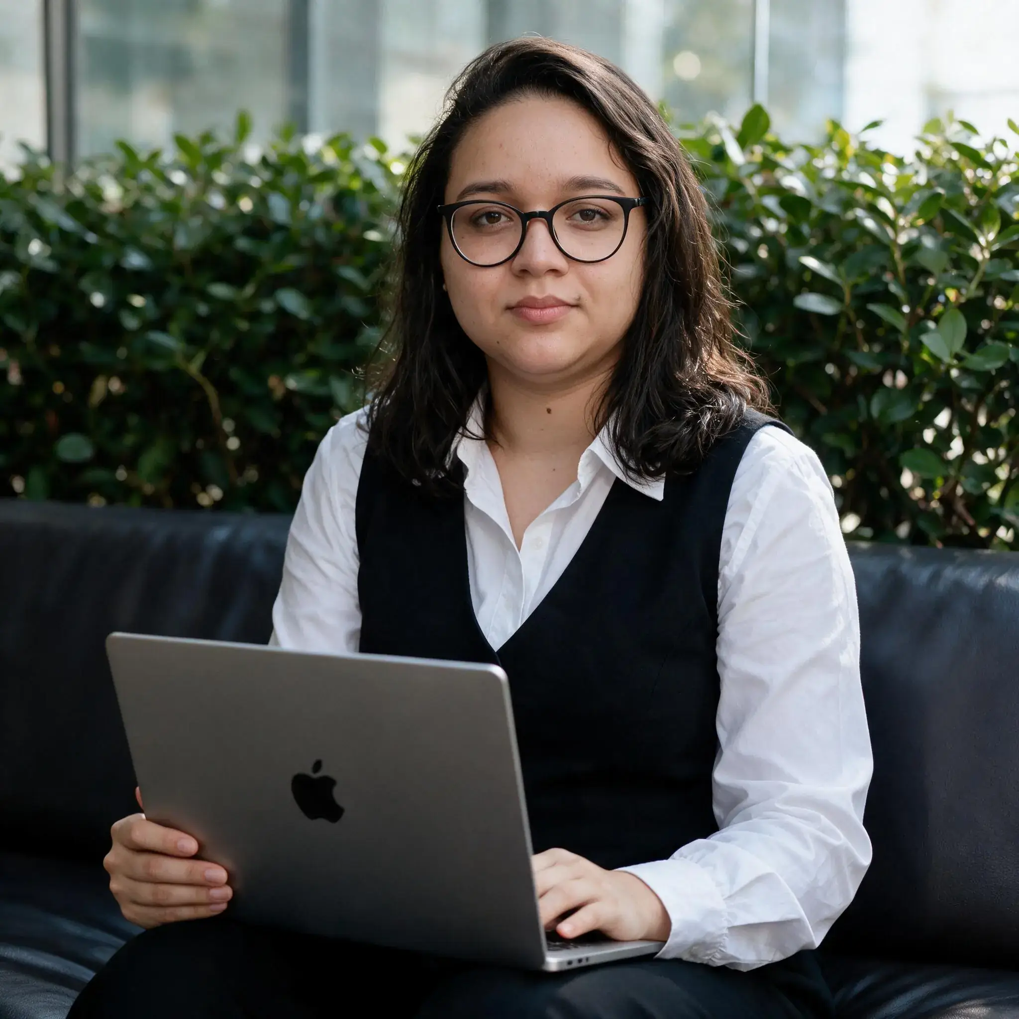 Jéssica Borges trabalhando em seu notebook